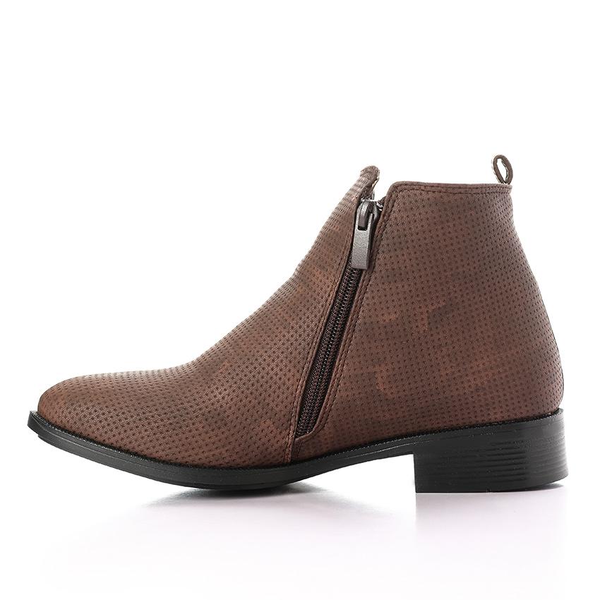 Brown Textured Leather Ankle Boot