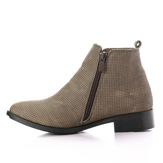 Olive Textured Leather Ankle Boot