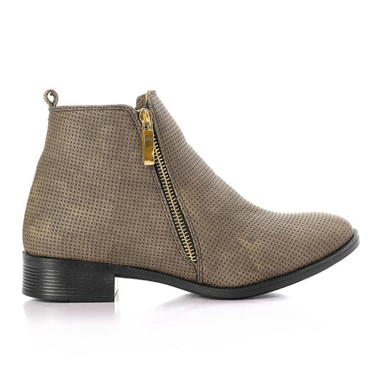 Olive Textured Leather Ankle Boot