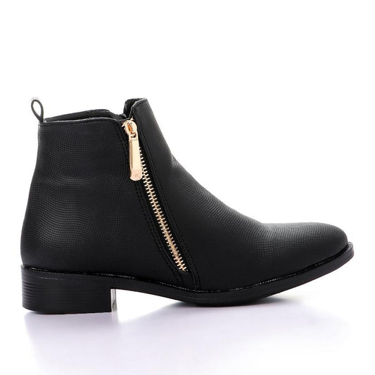 Black Textured Leather Ankle Boot