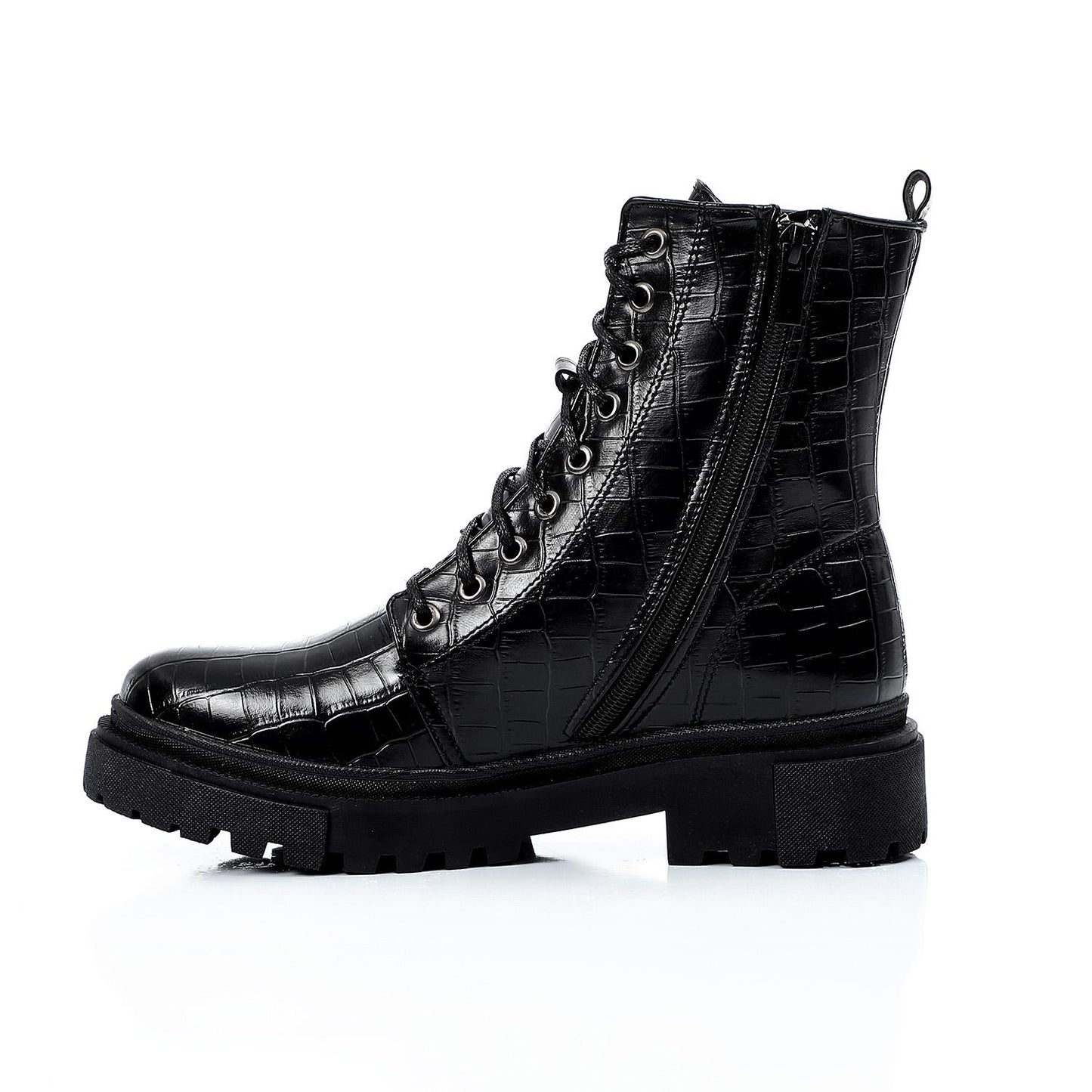 Textured Leather Combat Half Boot