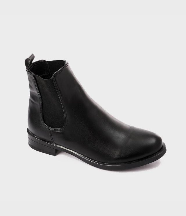 Black Pull-on Leather Ankle Boot