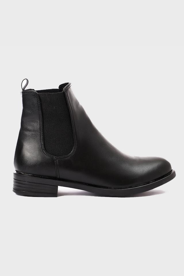 Black Pull-on Leather Ankle Boot