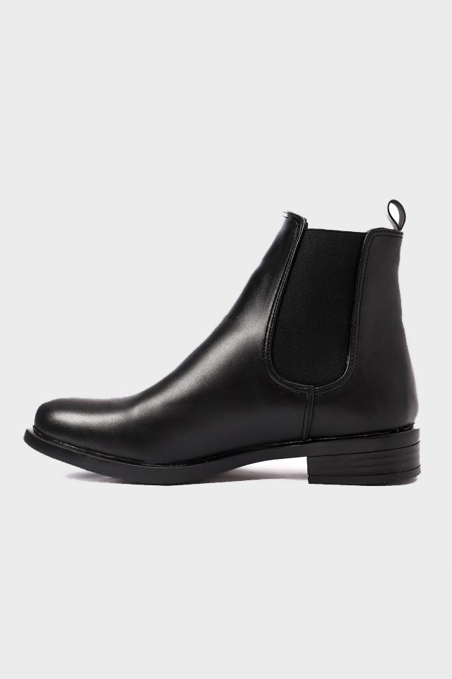 Black Pull-on Leather Ankle Boot