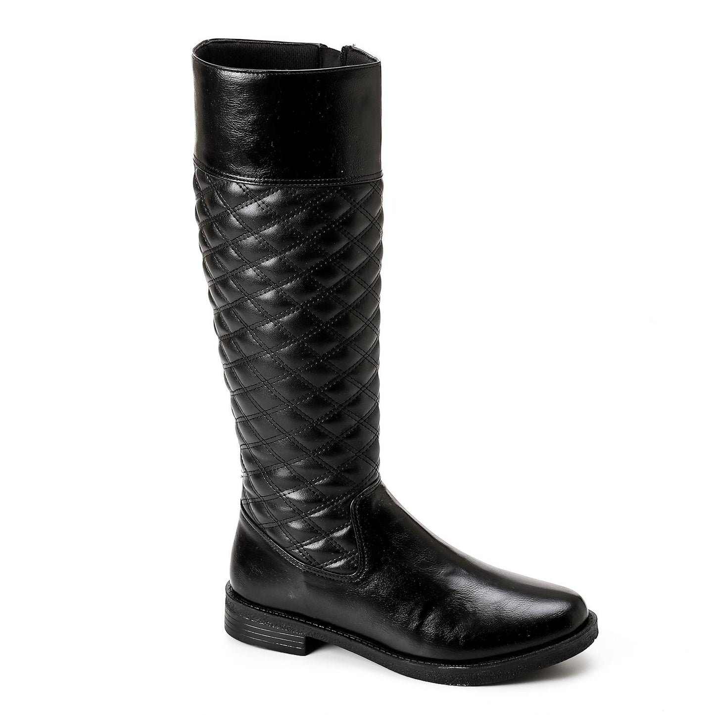 Black Stitched Leather Knee High Boot