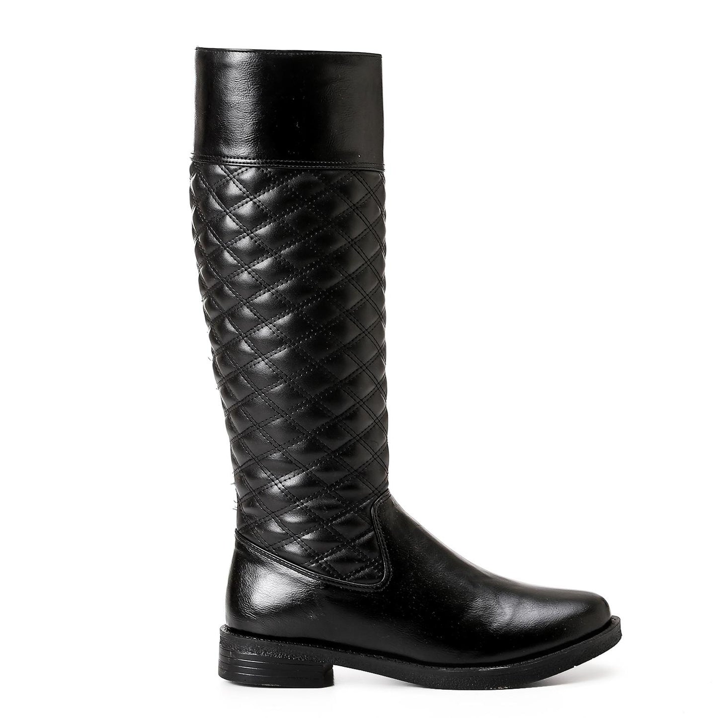 Black Stitched Leather Knee High Boot