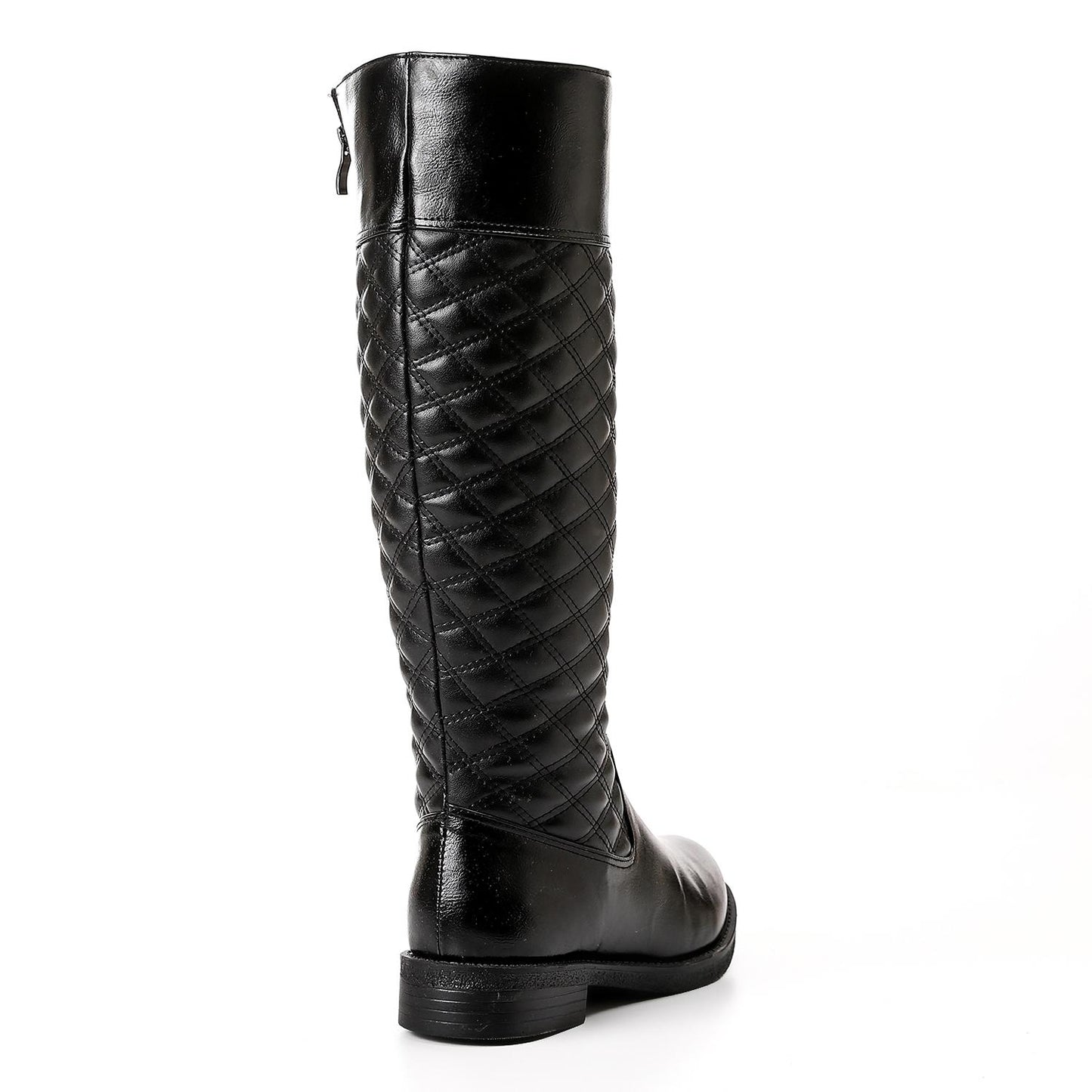 Black Stitched Leather Knee High Boot