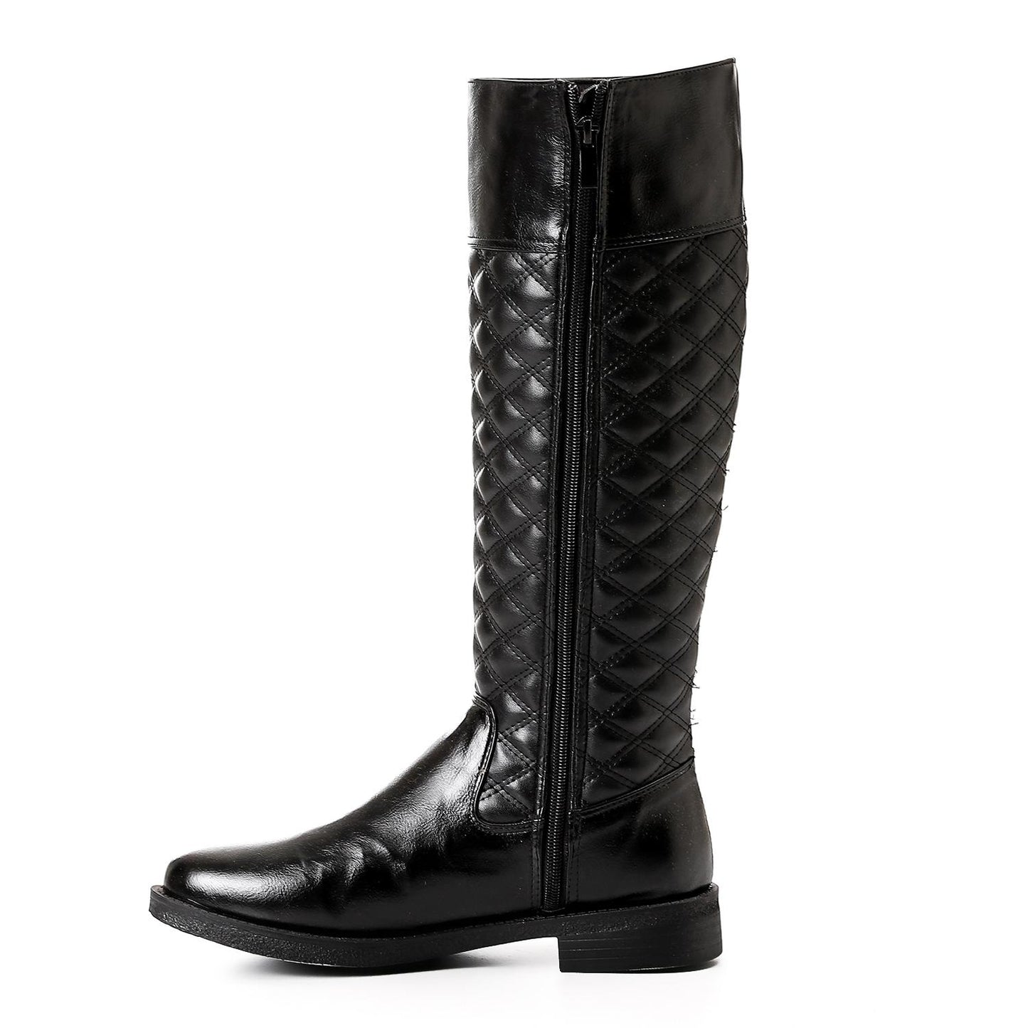 Black Stitched Leather Knee High Boot