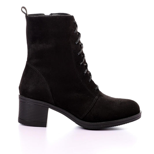 Black Suede Heeled Half Boot