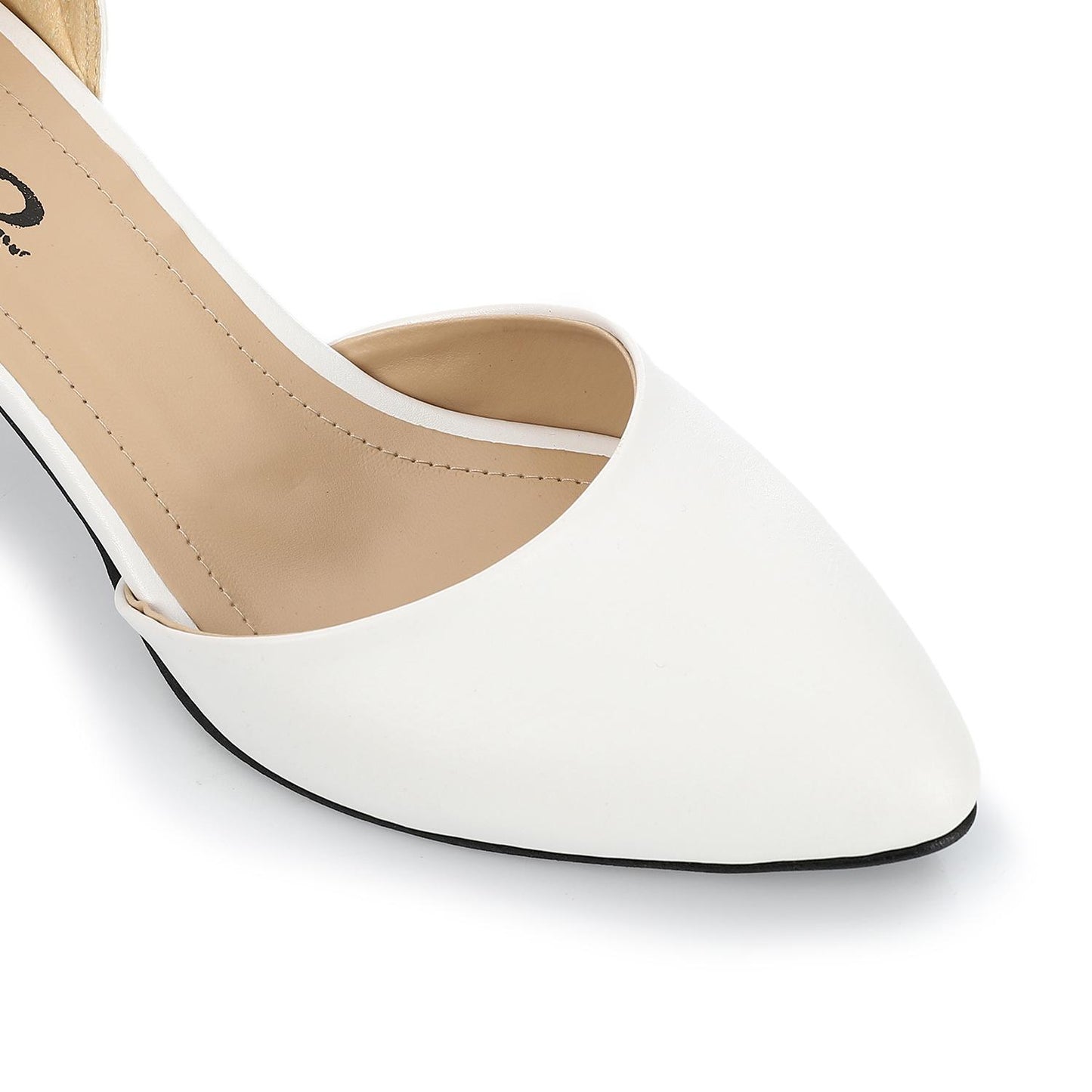 White Open Side Block Heel Shoes
