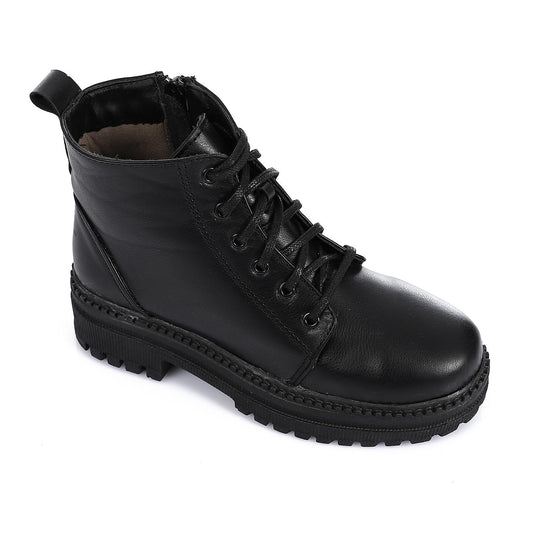 Black Lace-up Ankle Boot for Girls