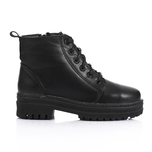 Black Lace-up Ankle Boot for Girls