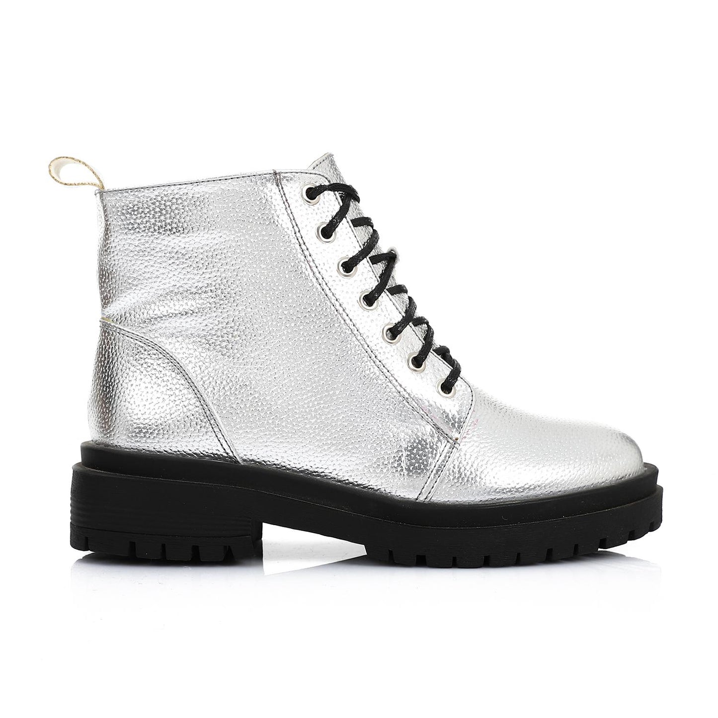Silver Chunky Heel Ankle Boot