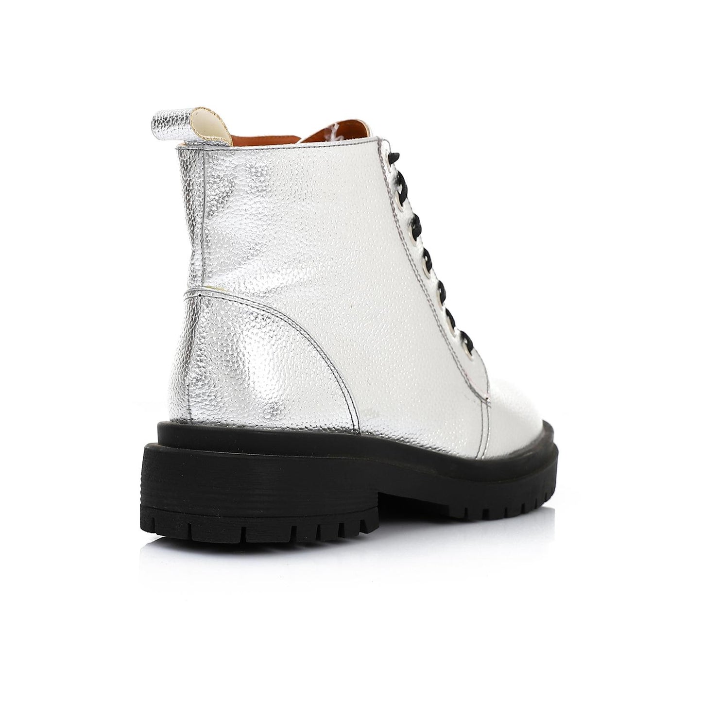 Silver Chunky Heel Ankle Boot