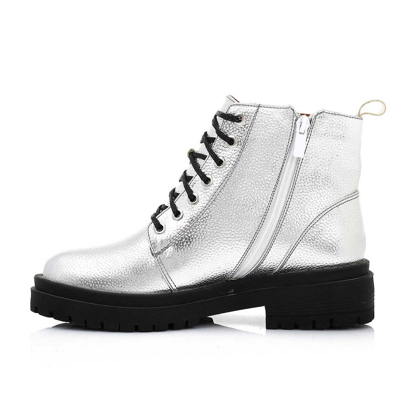 Silver Chunky Heel Ankle Boot