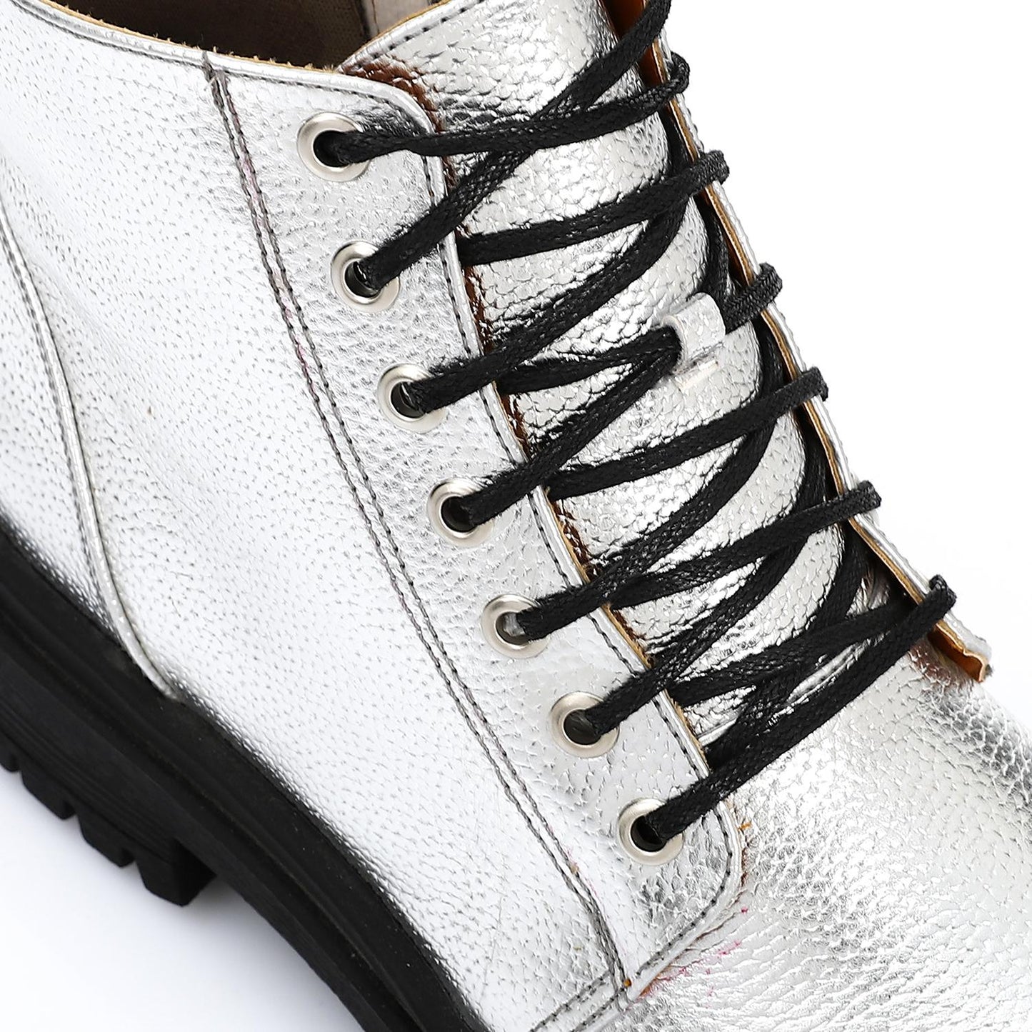 Silver Chunky Heel Ankle Boot