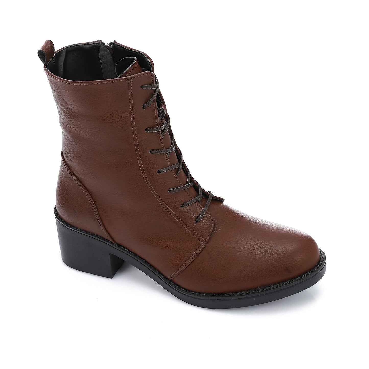 Brown Side Zipper Half Boot