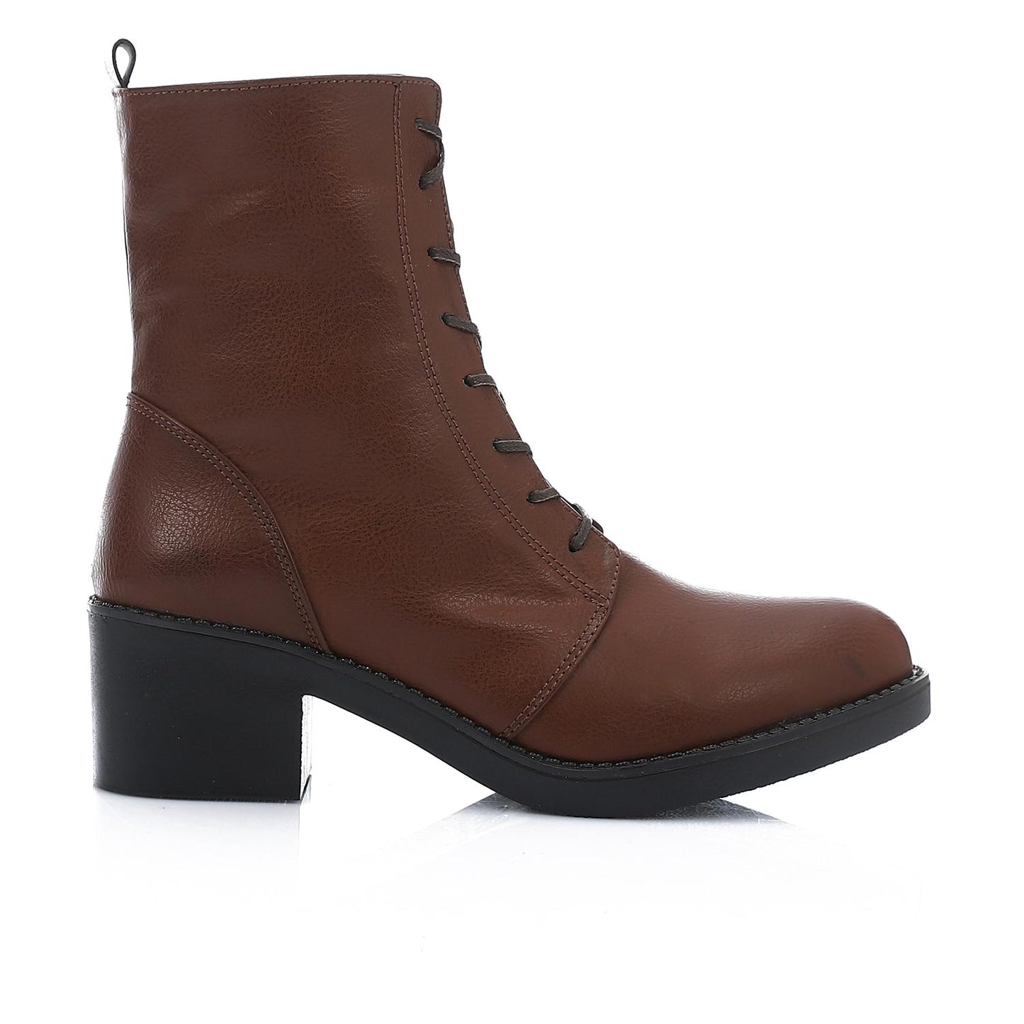 Brown Side Zipper Half Boot