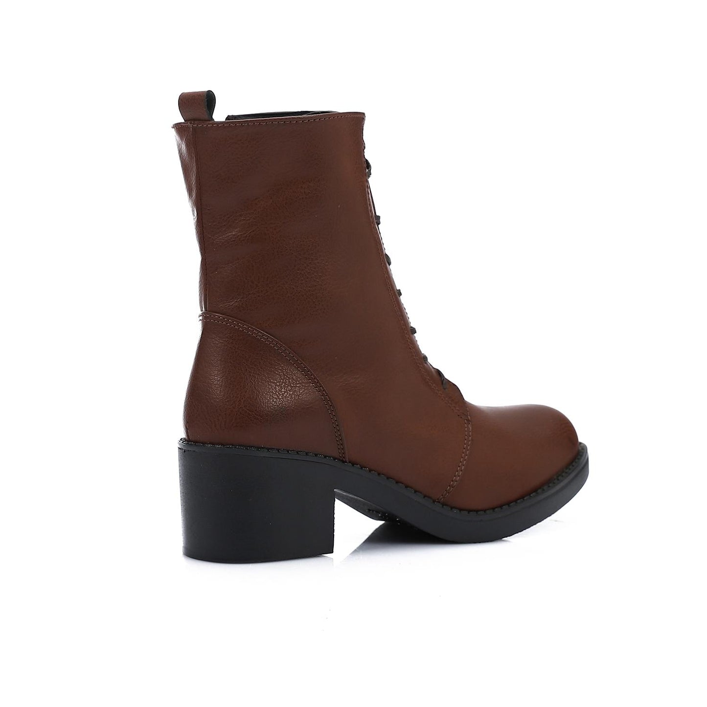 Brown Side Zipper Half Boot