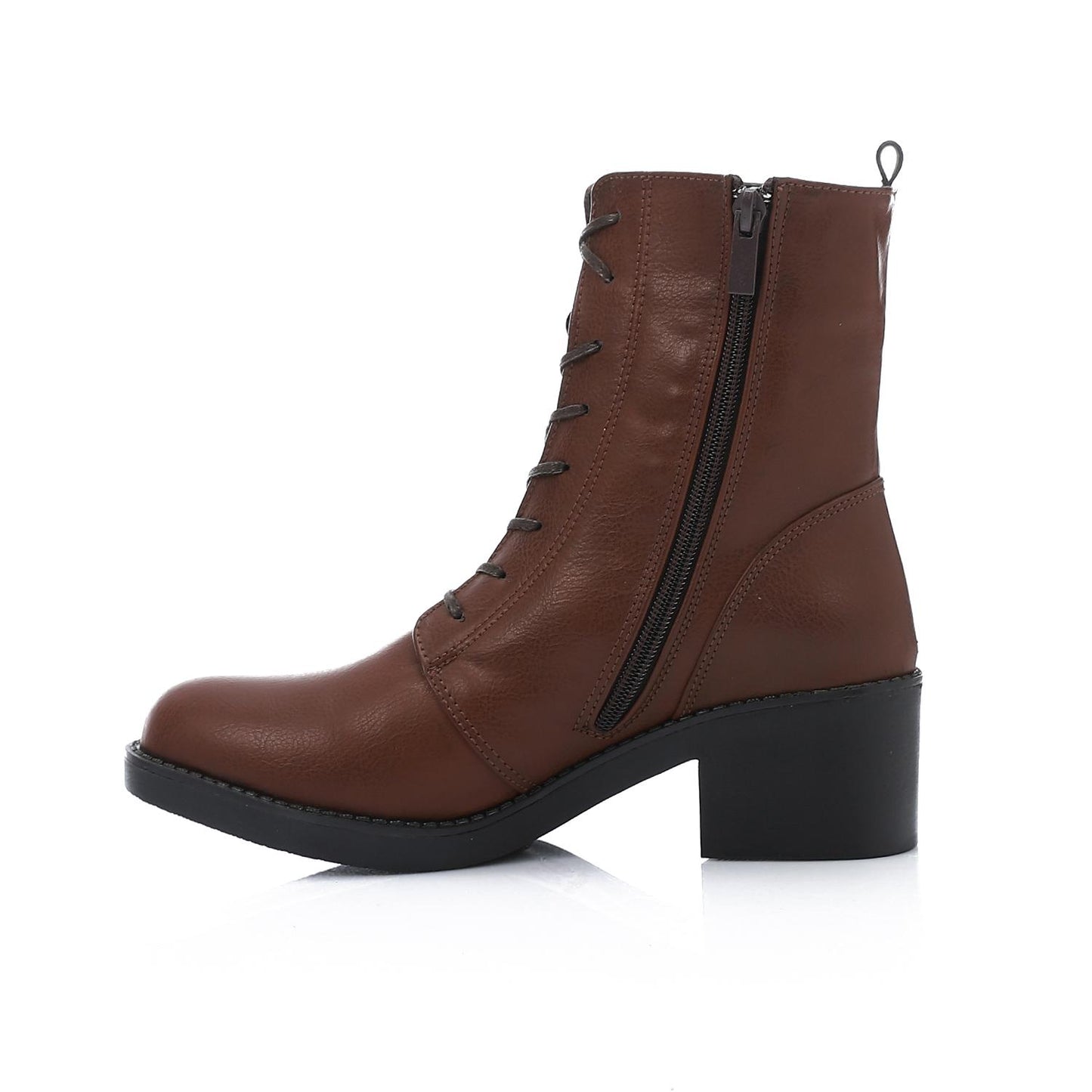 Brown Side Zipper Half Boot