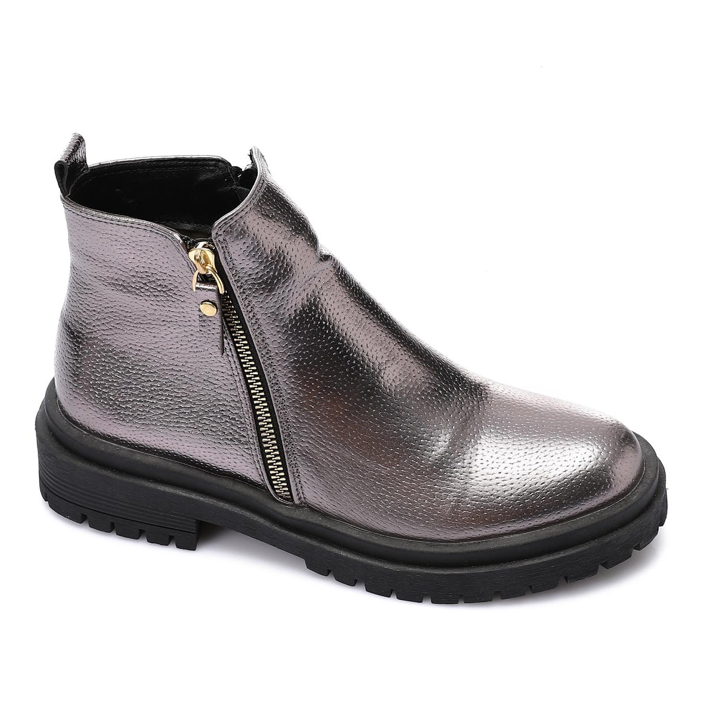 Smokey Gray Shiny Ankle Boot