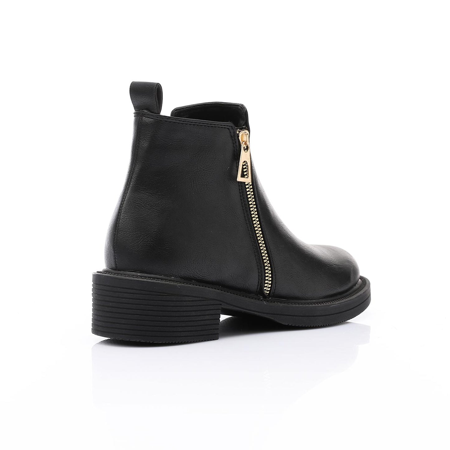 Black Side Golden Zipper Ankle Boot