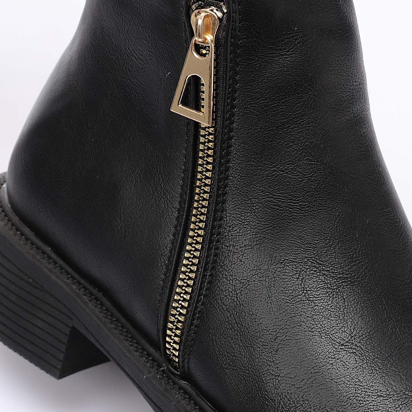Black Side Golden Zipper Ankle Boot