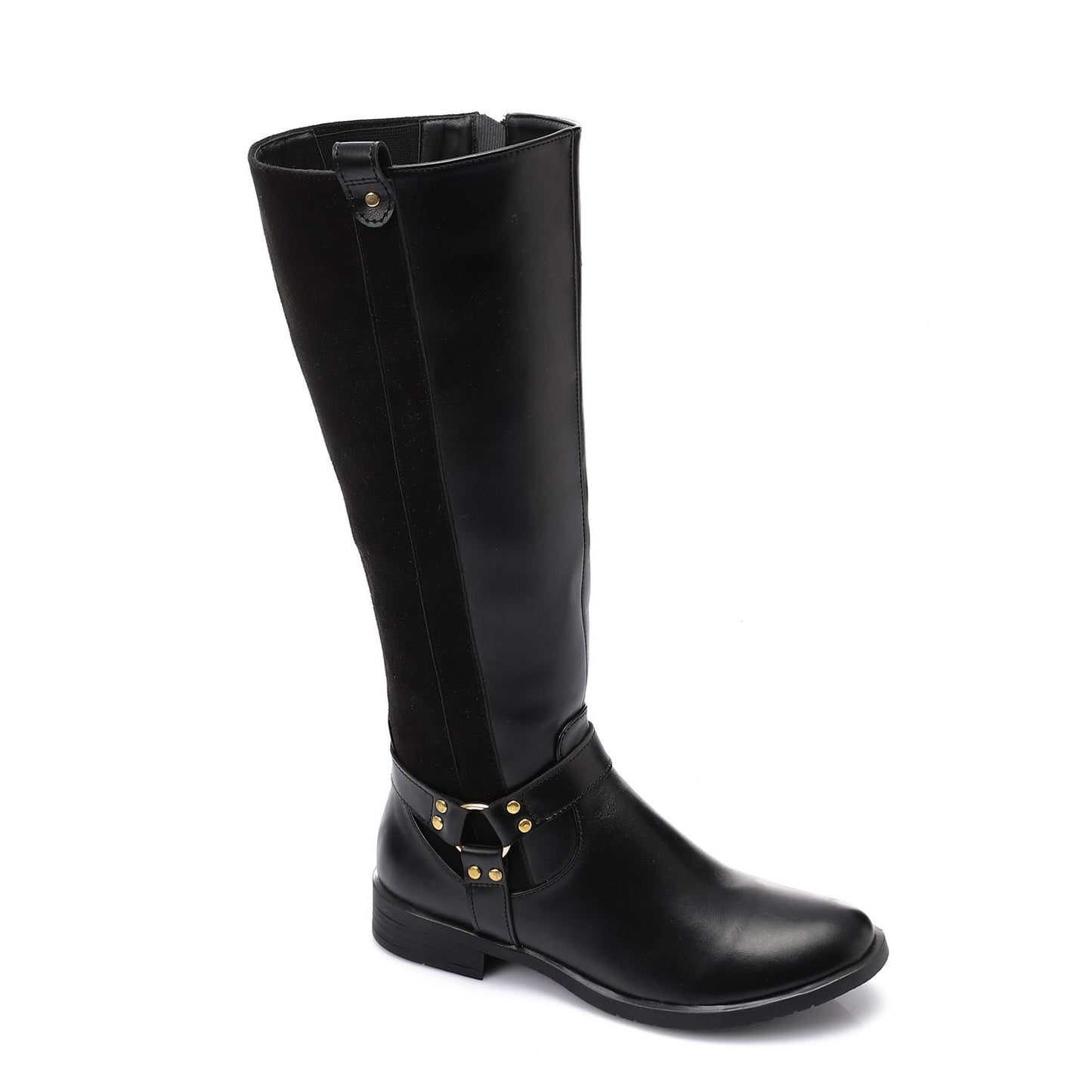 Black Leather & Suede Knee High Boot
