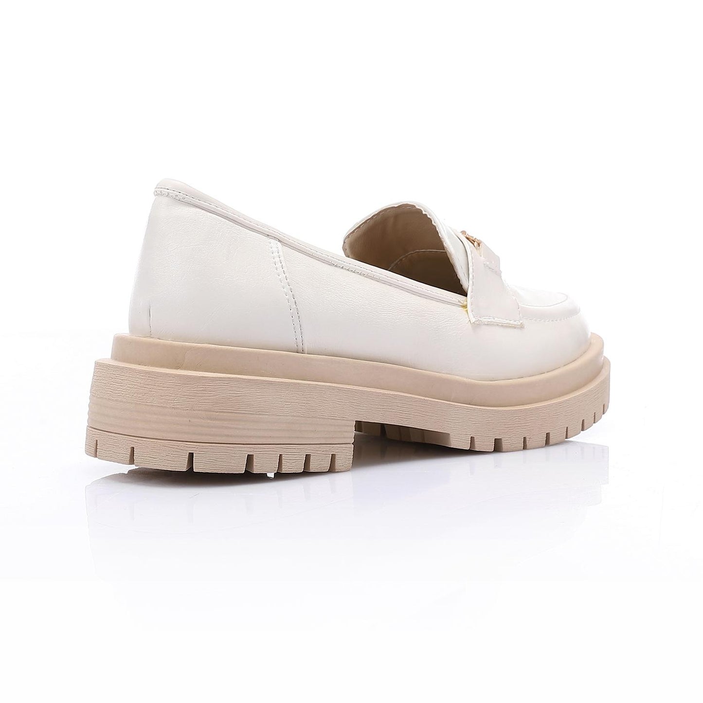 White Golden Detail Chunky Heel Loafer