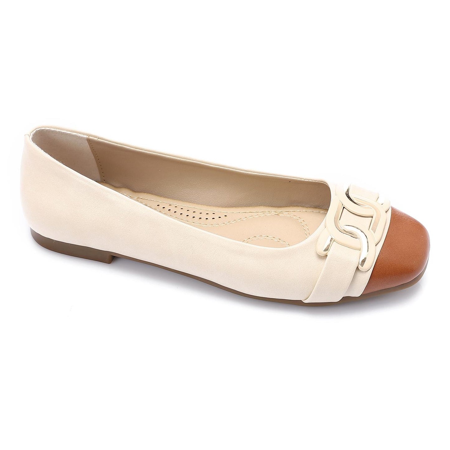 Golden Detail Leather Ballerina