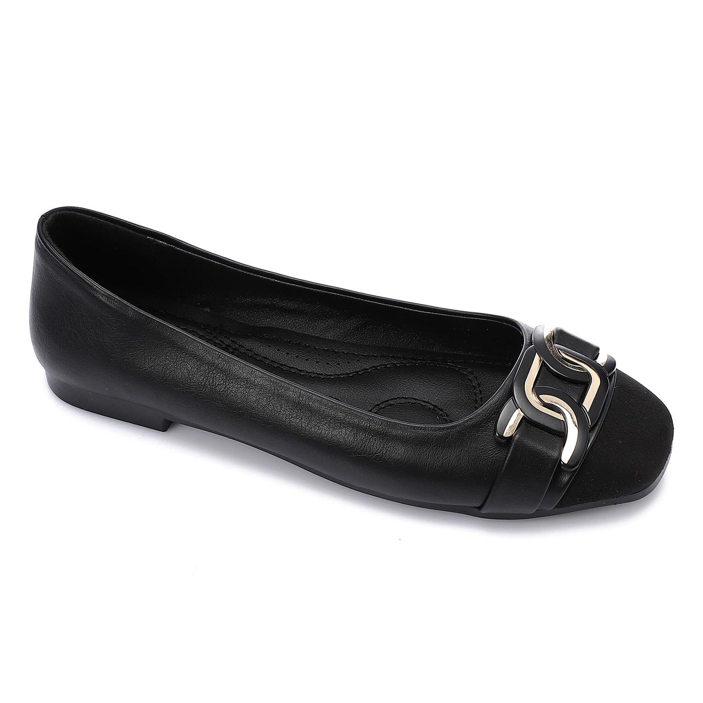 Golden Detail Leather Ballerina