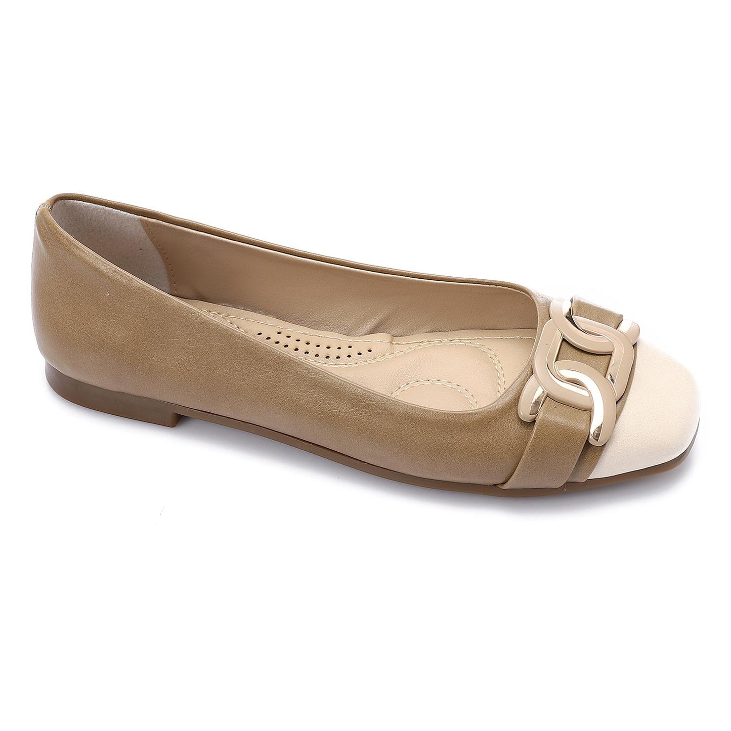 Golden Detail Leather Ballerina