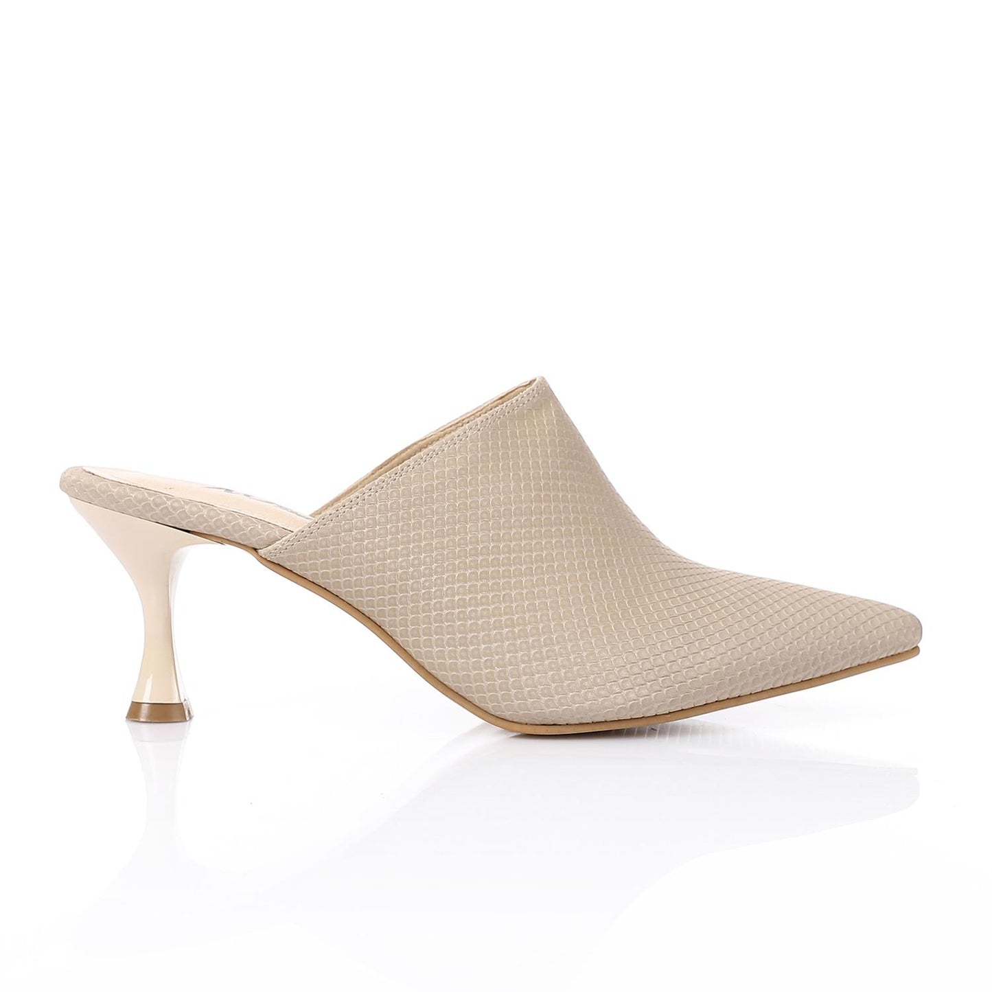 Beige Pointed Toe Heeled Slipper