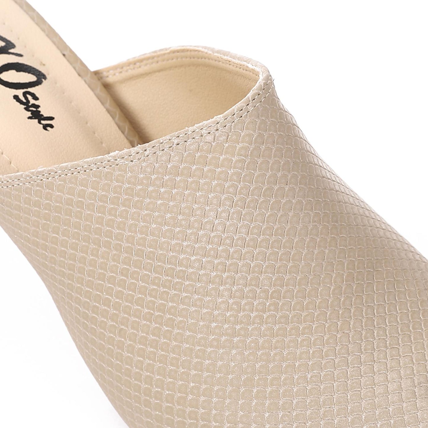 Beige Pointed Toe Heeled Slipper