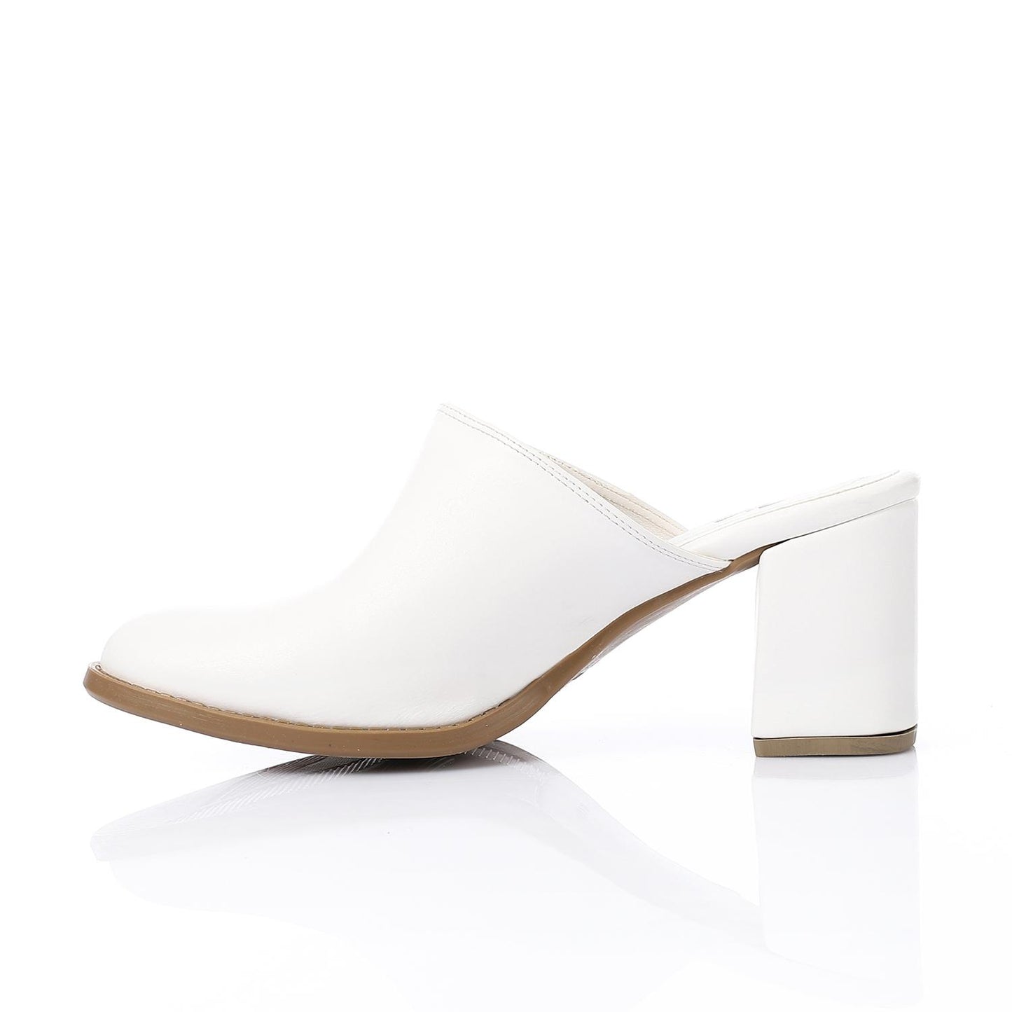 White Solid Heeled Mules