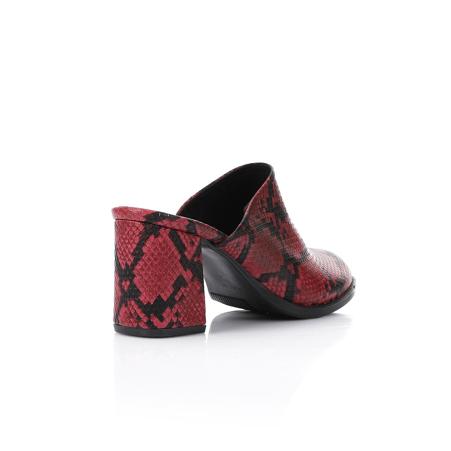 Burgundy Self-Printed Leather Heeled Mules