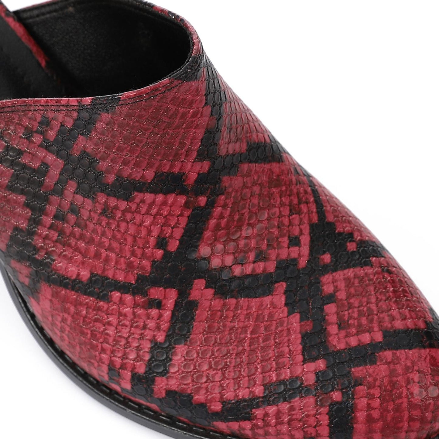 Burgundy Self-Printed Leather Heeled Mules