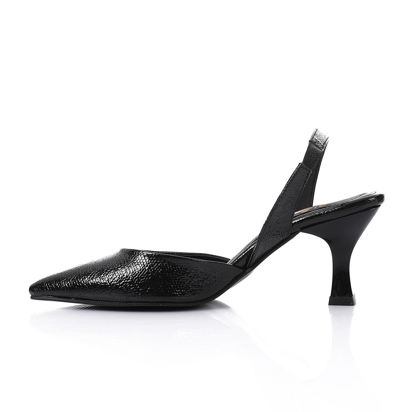 Black Shiny Slingback Heeled Shoes