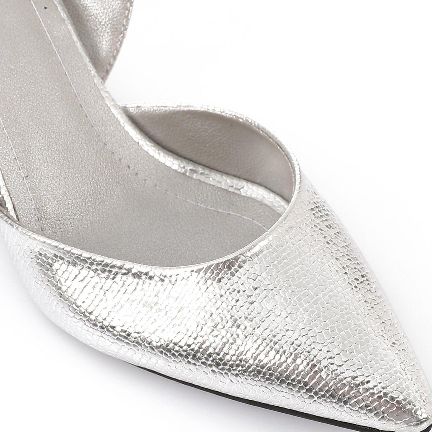 Silver Shiny Slingback Heeled Shoes