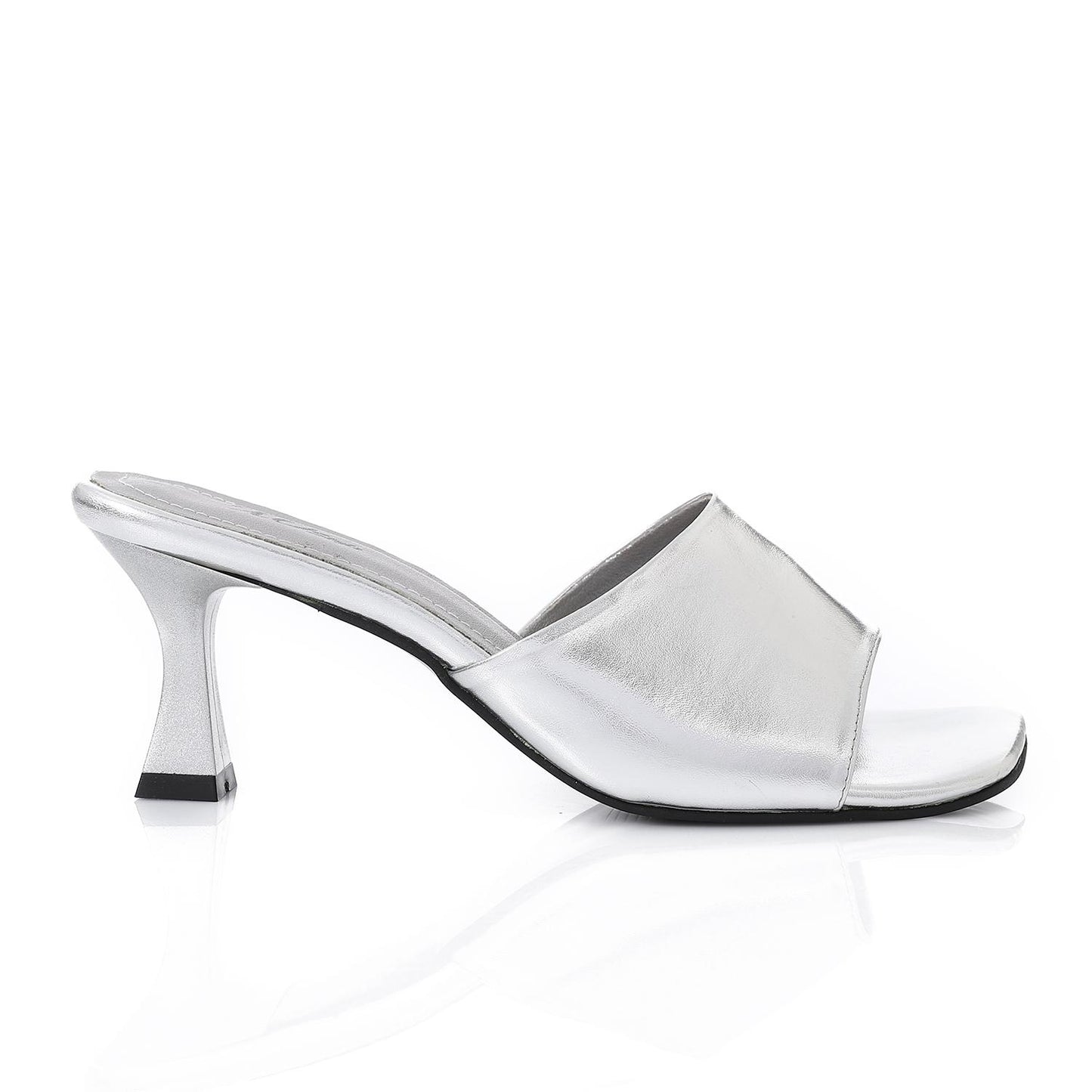 Silver Open Toe Heeled Slipper