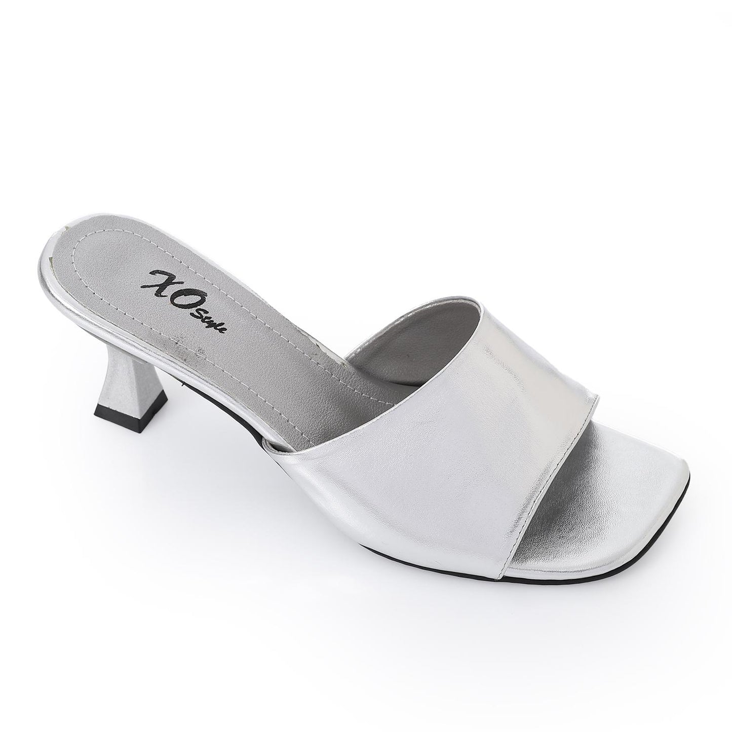 Silver Open Toe Heeled Slipper