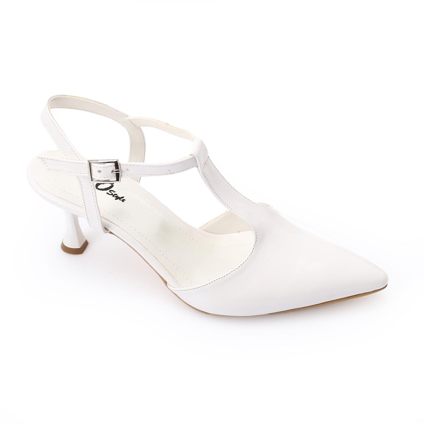 Glossy White T-Strap Heeled Shoes