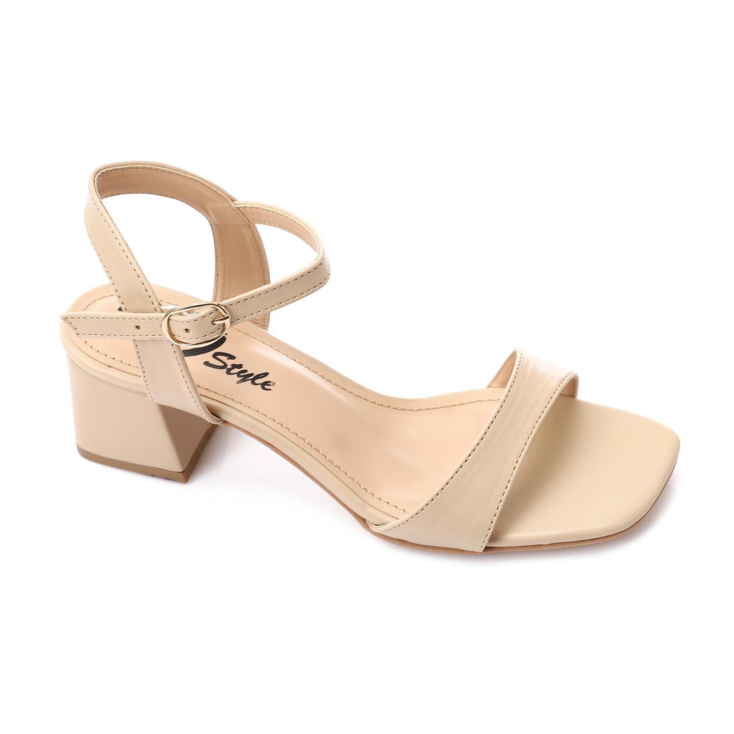 Beige Ankle Strap Slingback Heeled Sandal