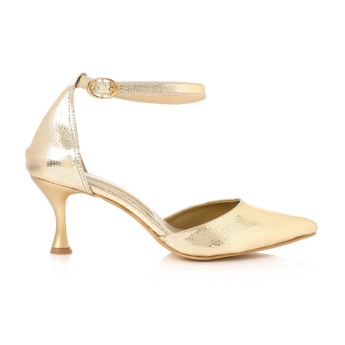 Shiny Gold Side Open High Heels