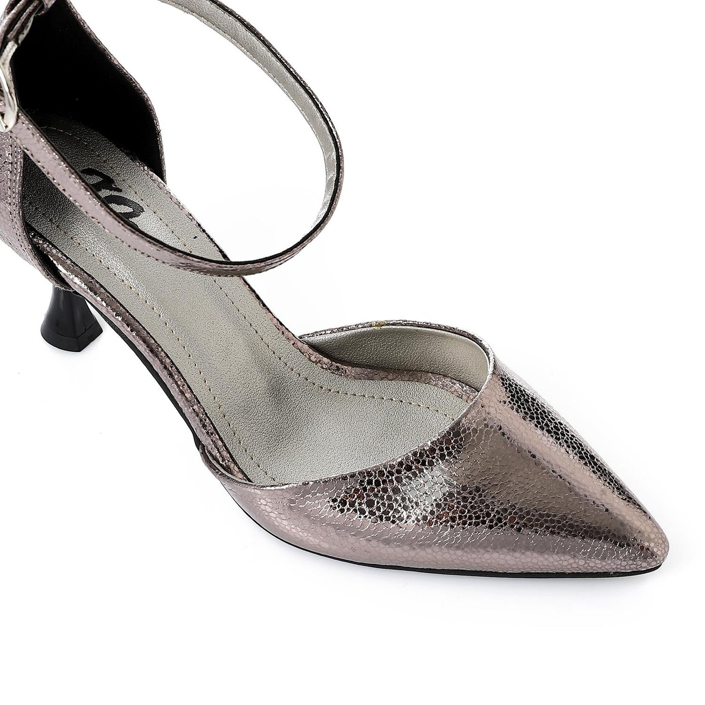 Shiny Gray Side Open High Heels