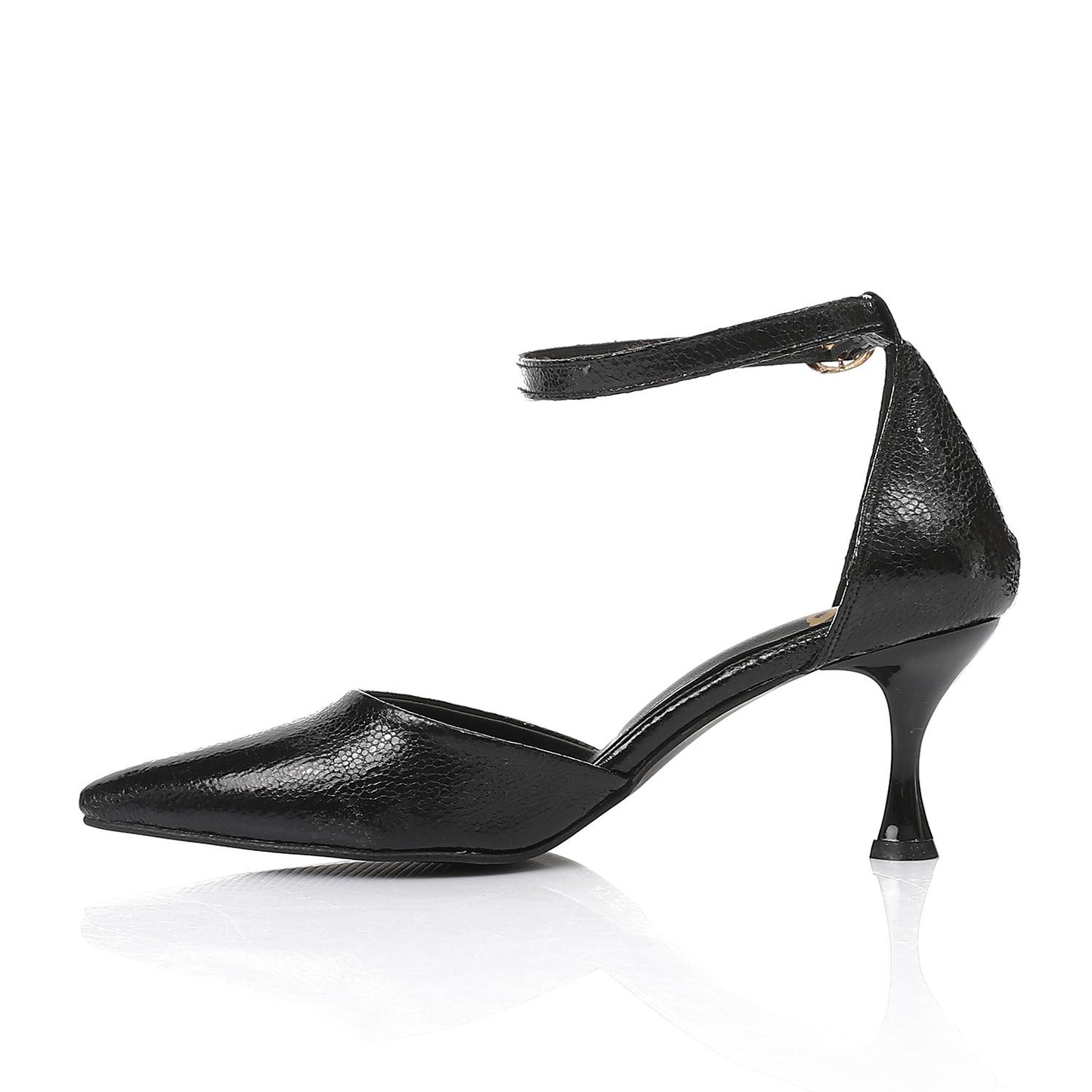 Black Textured Leather Pumps