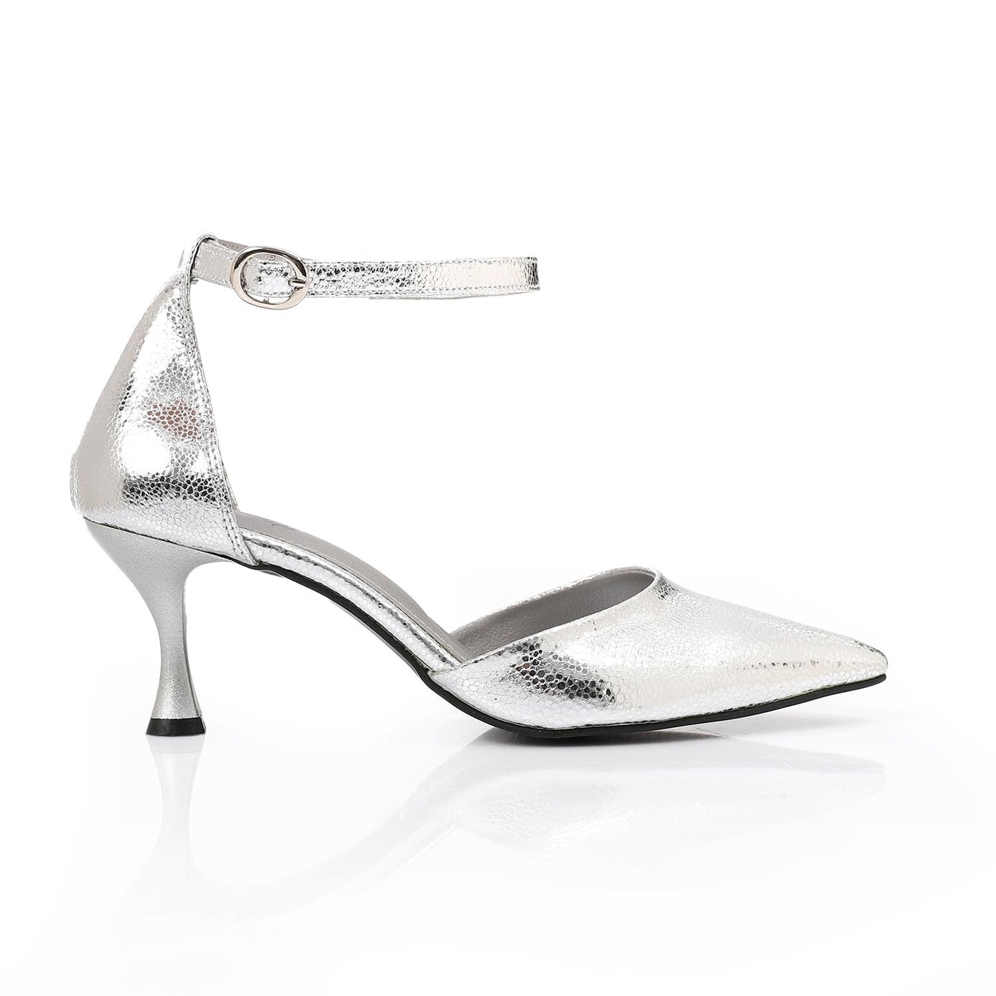 Silver Textured Leather Pumps