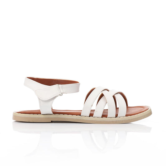 White Sandal with Velcro Closure for Teen Girls