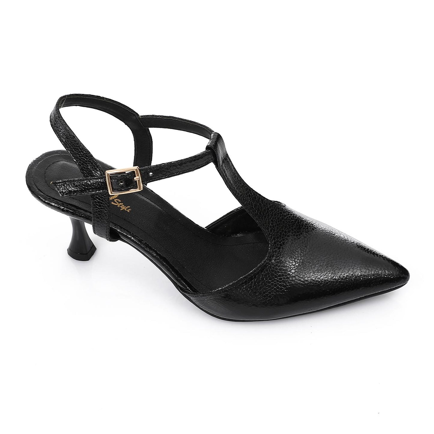 Black Shiny Leather Pointed Toe Heels