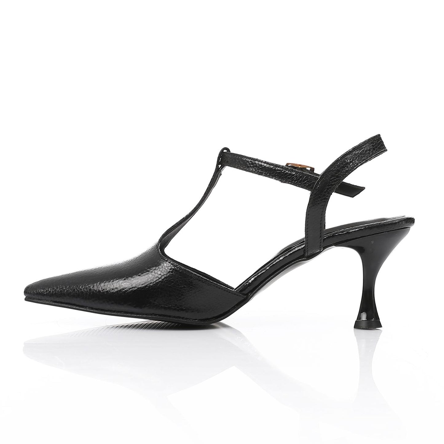 Black Shiny Leather Pointed Toe Heels